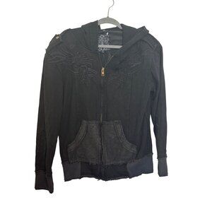 Roar Merick Hoodie Mens Large Black Embroidered Cross Detailing Cotton Zip-Up